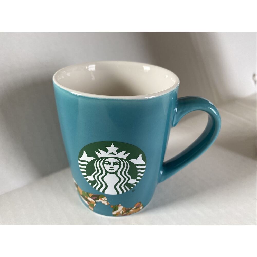 2020 Starbucks Coffee Cup Mug Teal Camo Camouflage Dogs‎ 10oz EUC
